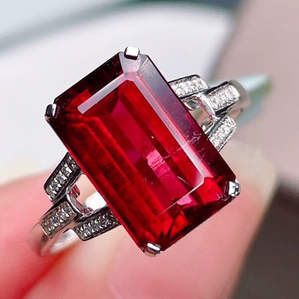 14k Gold 5.67 Ct Natural Tourmaline & Diamond Ring - 6