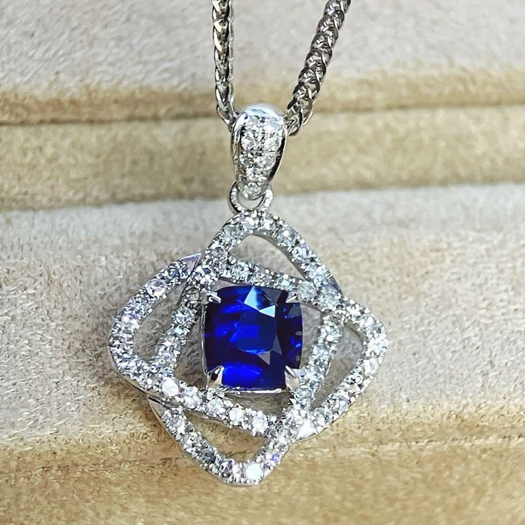 14k Gold 1.13 Ctw Natural Sapphire & Diamond Pendant( Without Chain ) - 4