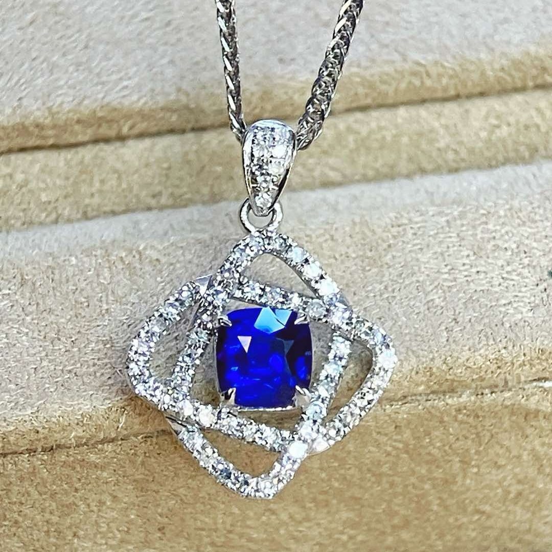 14k Gold 1.13 Ctw Natural Sapphire & Diamond Pendant( Without Chain ) - 5