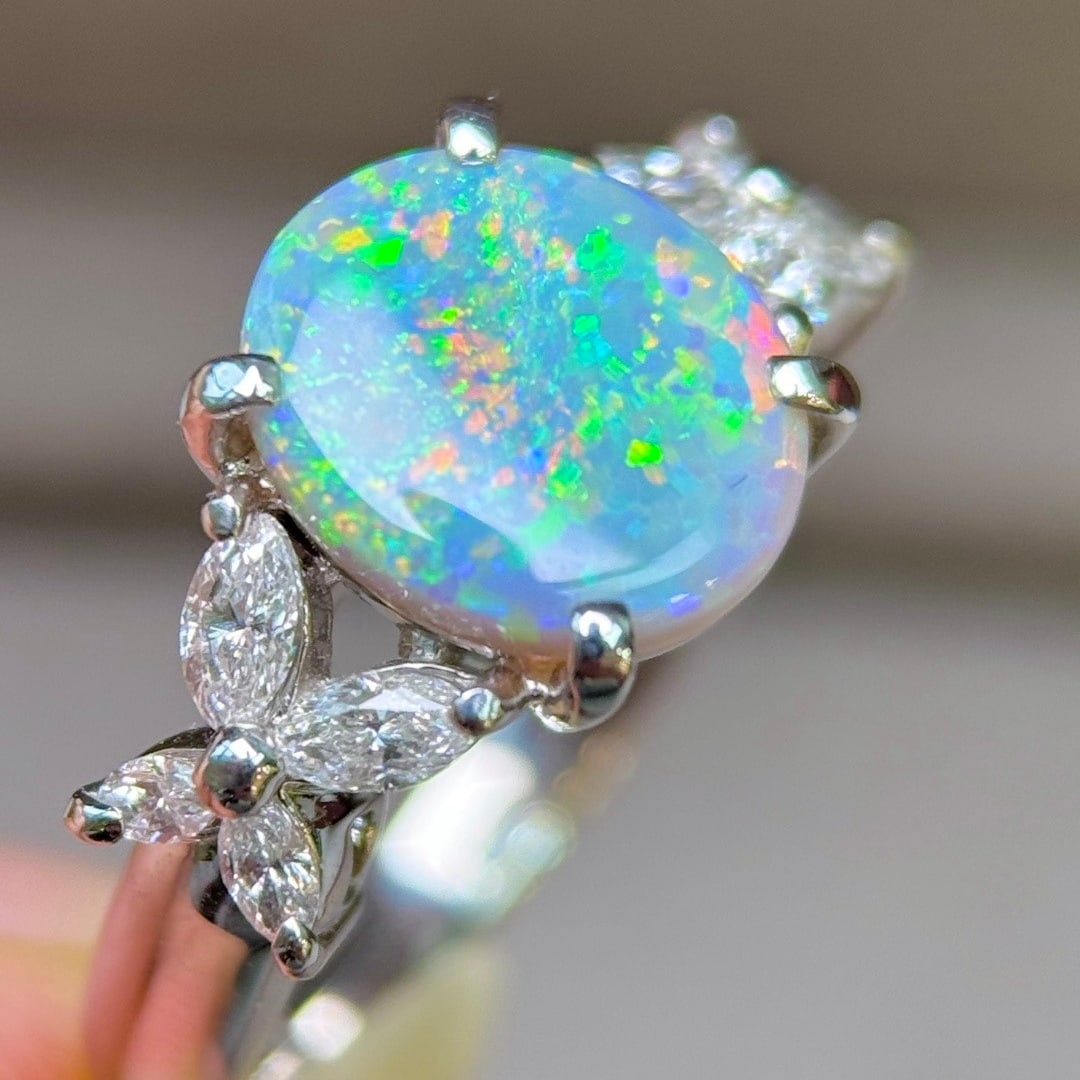 14k Gold 2.45 Ctw Natural Opal & Diamond Ring - 2