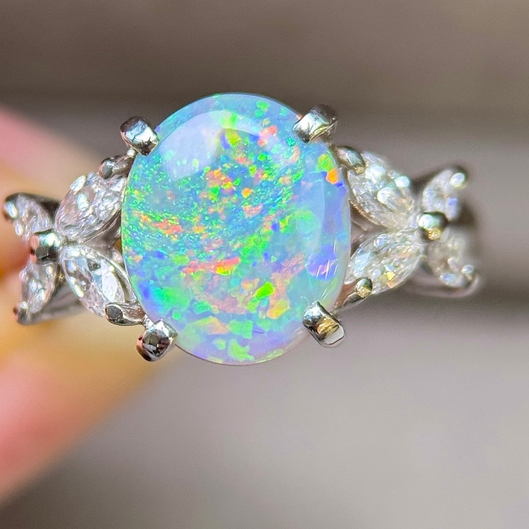 14k Gold 2.45 Ctw Natural Opal & Diamond Ring - 3