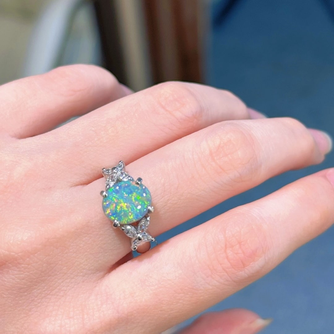 14k Gold 2.45 Ctw Natural Opal & Diamond Ring - 4