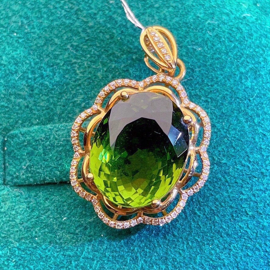 14k Gold 8.53 Ct Natural Tourmaline & Diamond Pendant( Without Chain ) - 4