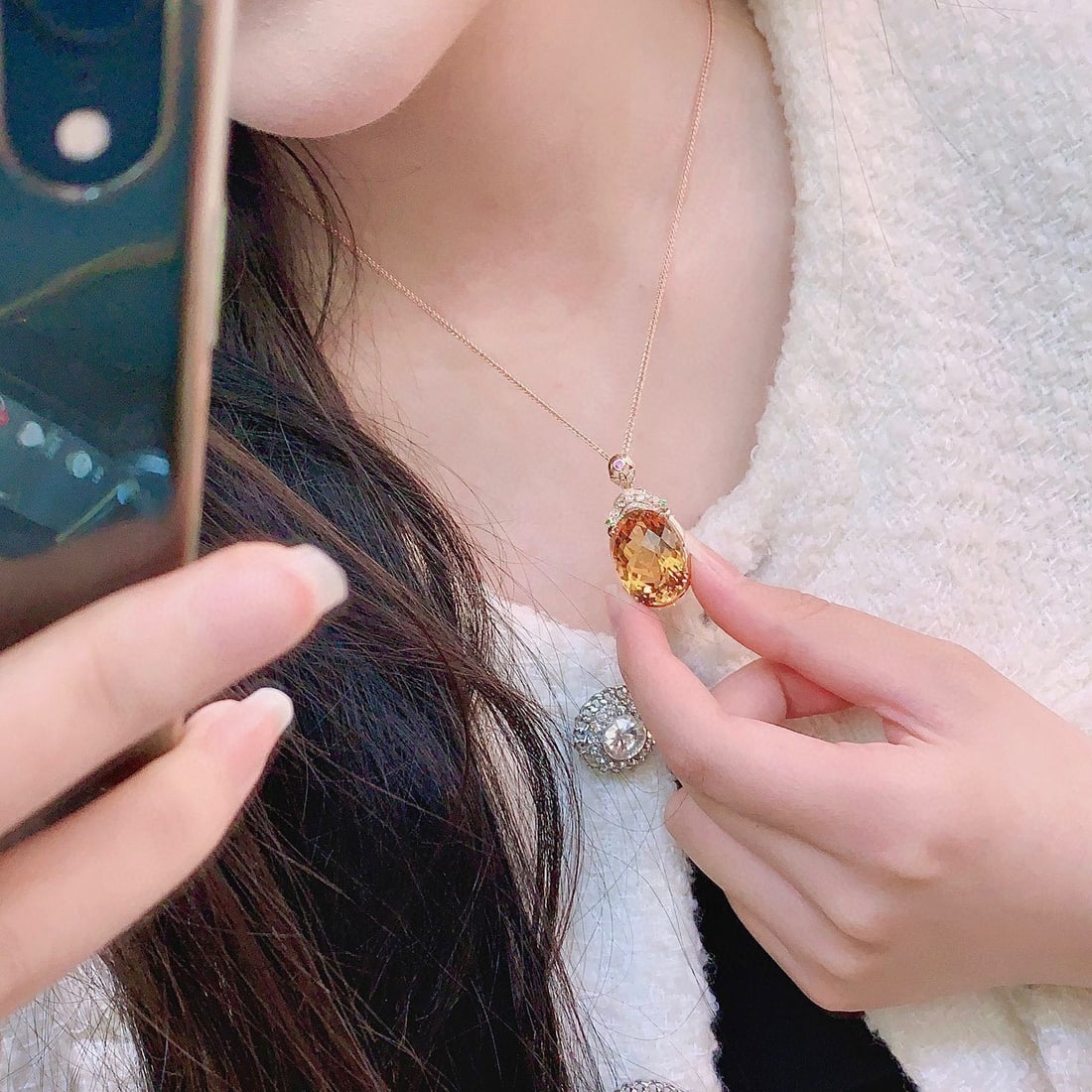 14k Gold 28.14 Ct Natural Citrine & Diamond Pendant( Without Chain ) - 3