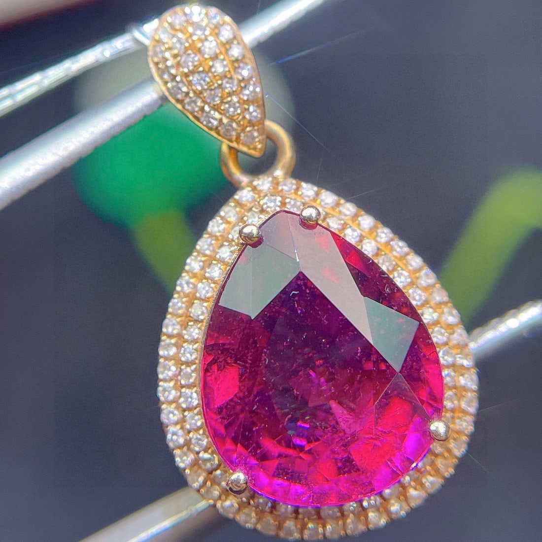 14k Gold 6.08 Ct Natural Tourmaline & Diamond Pendant( Without Chain ) - 2