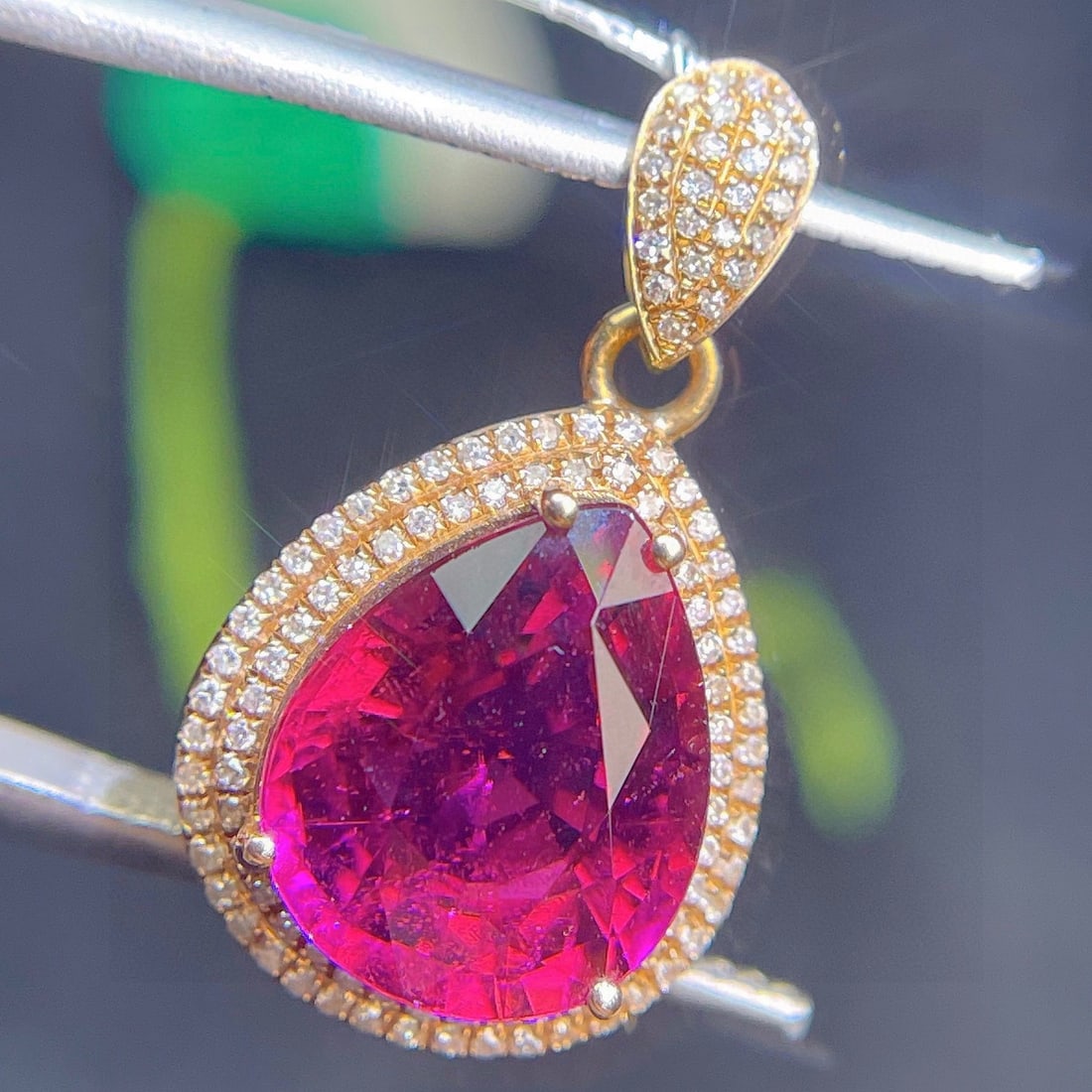 14k Gold 6.08 Ct Natural Tourmaline & Diamond Pendant( Without Chain ) - 4