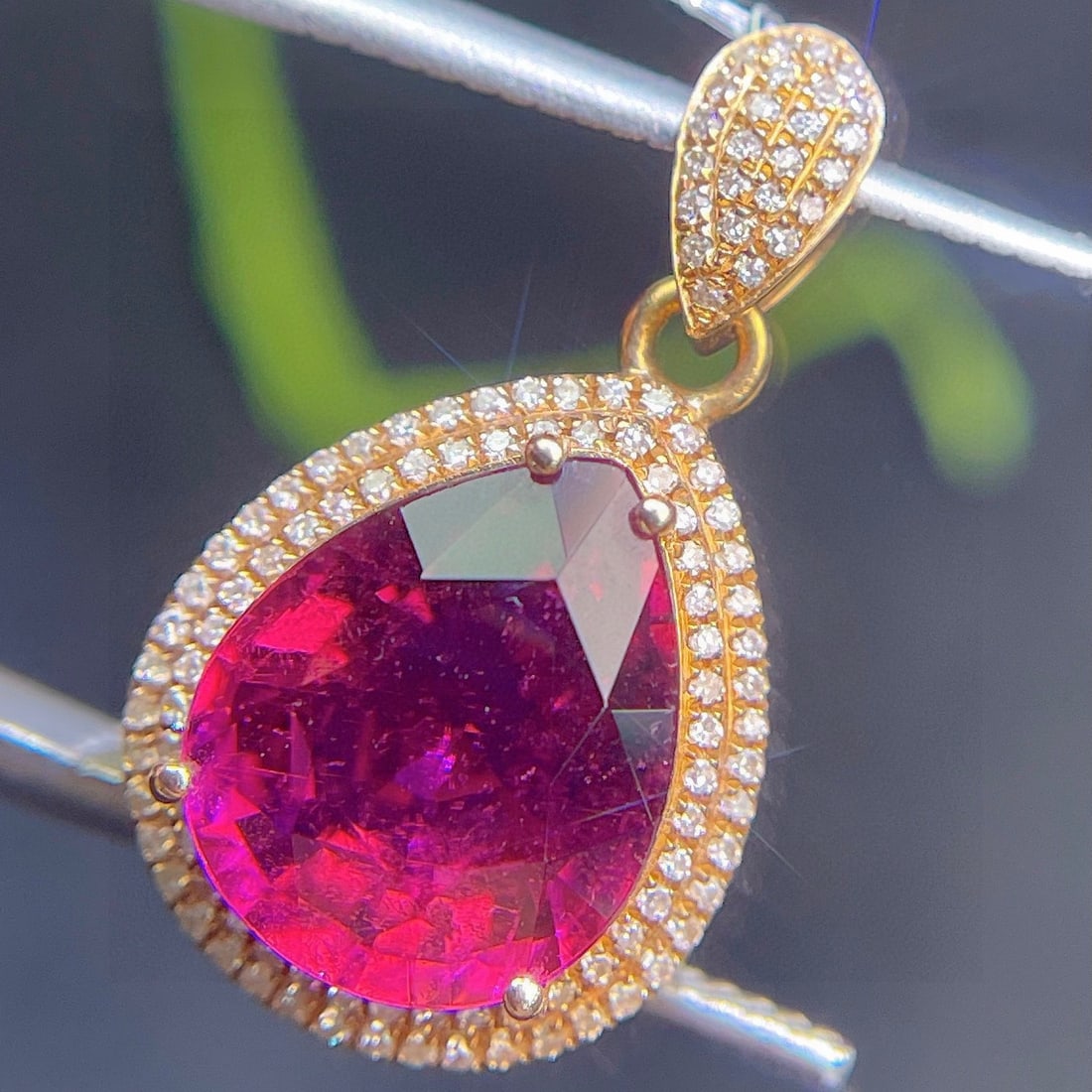 14k Gold 6.08 Ct Natural Tourmaline & Diamond Pendant( Without Chain ) - 5