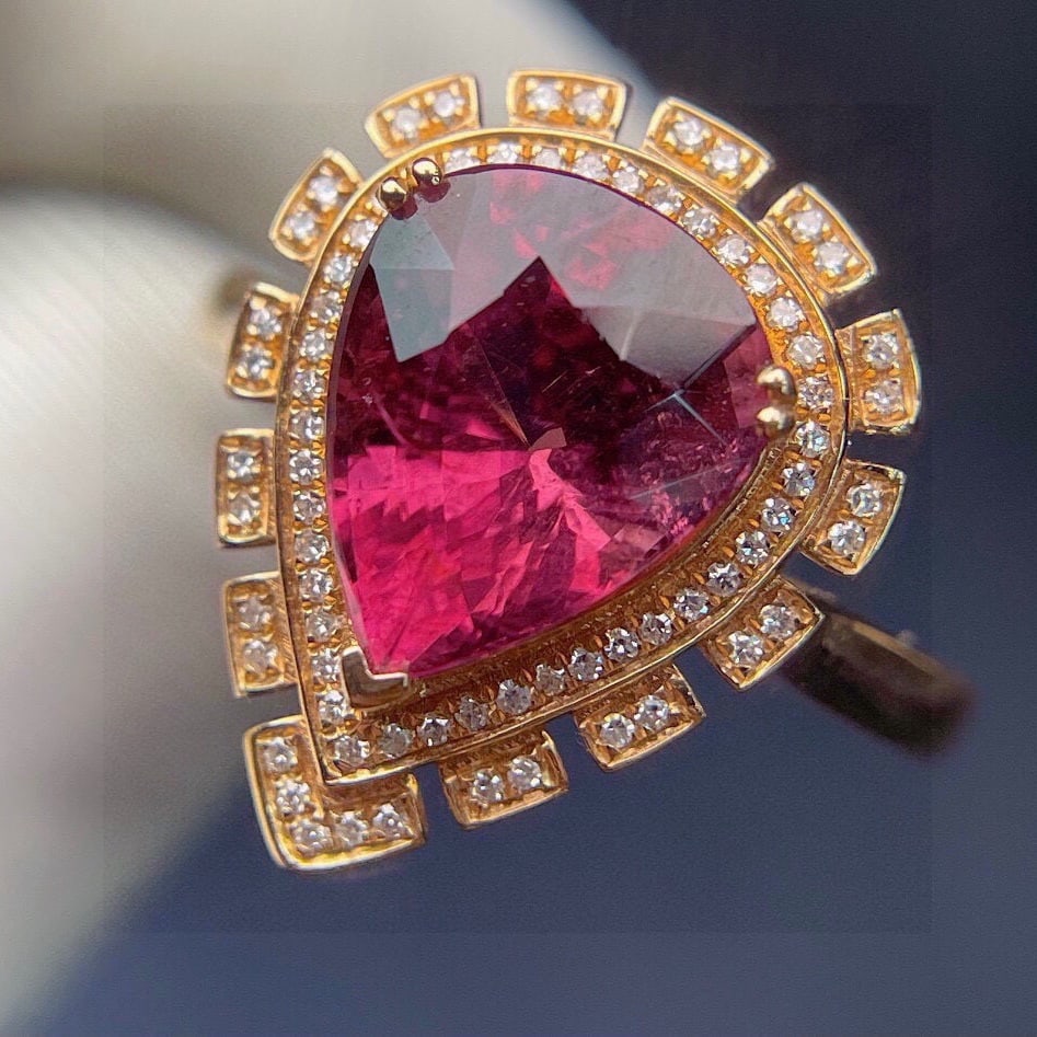 14k Gold 4.2 Ct Natural Tourmaline & Diamond Ring - 2