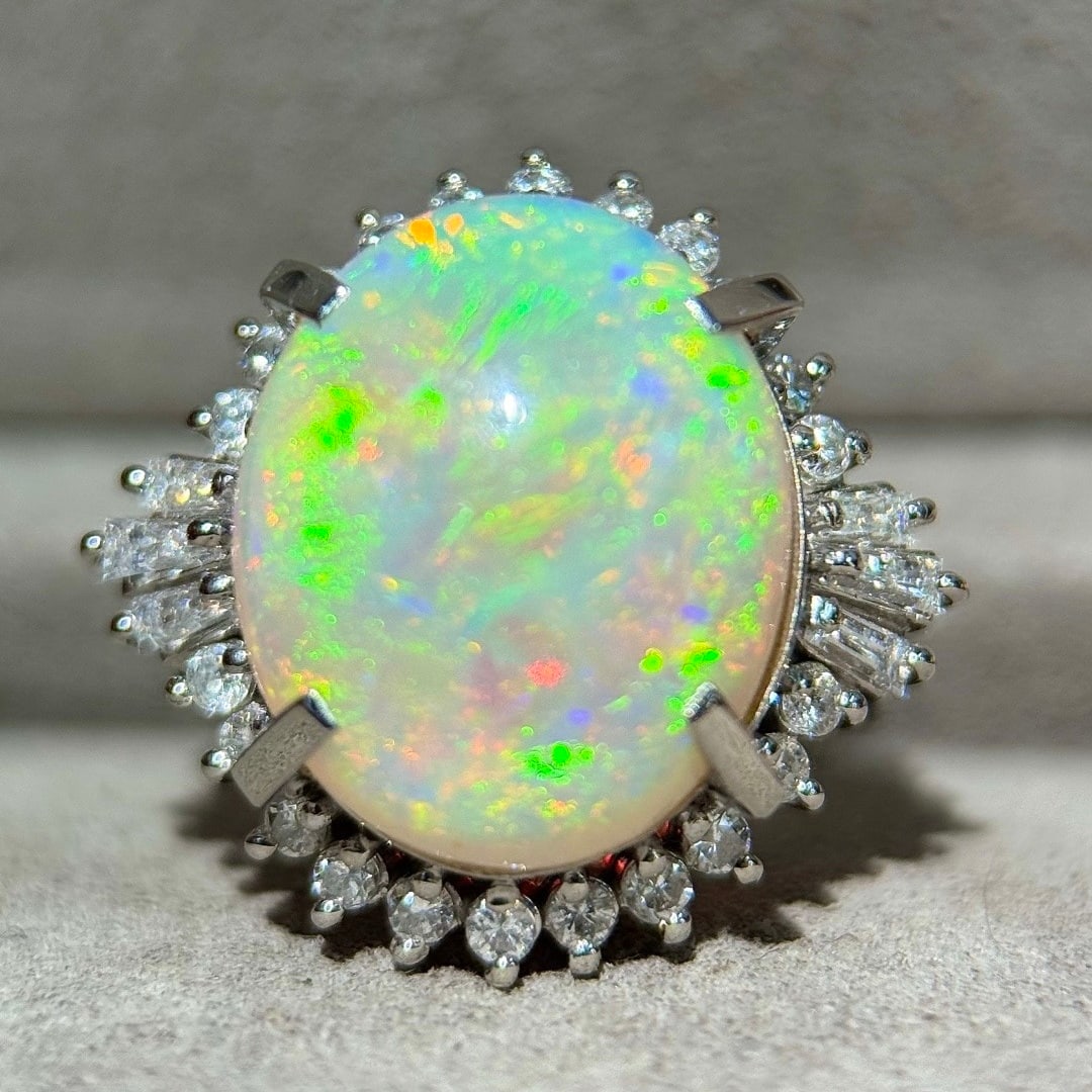 14k Gold 6.72 Ctw Natural Opal & Diamond Ring - 4