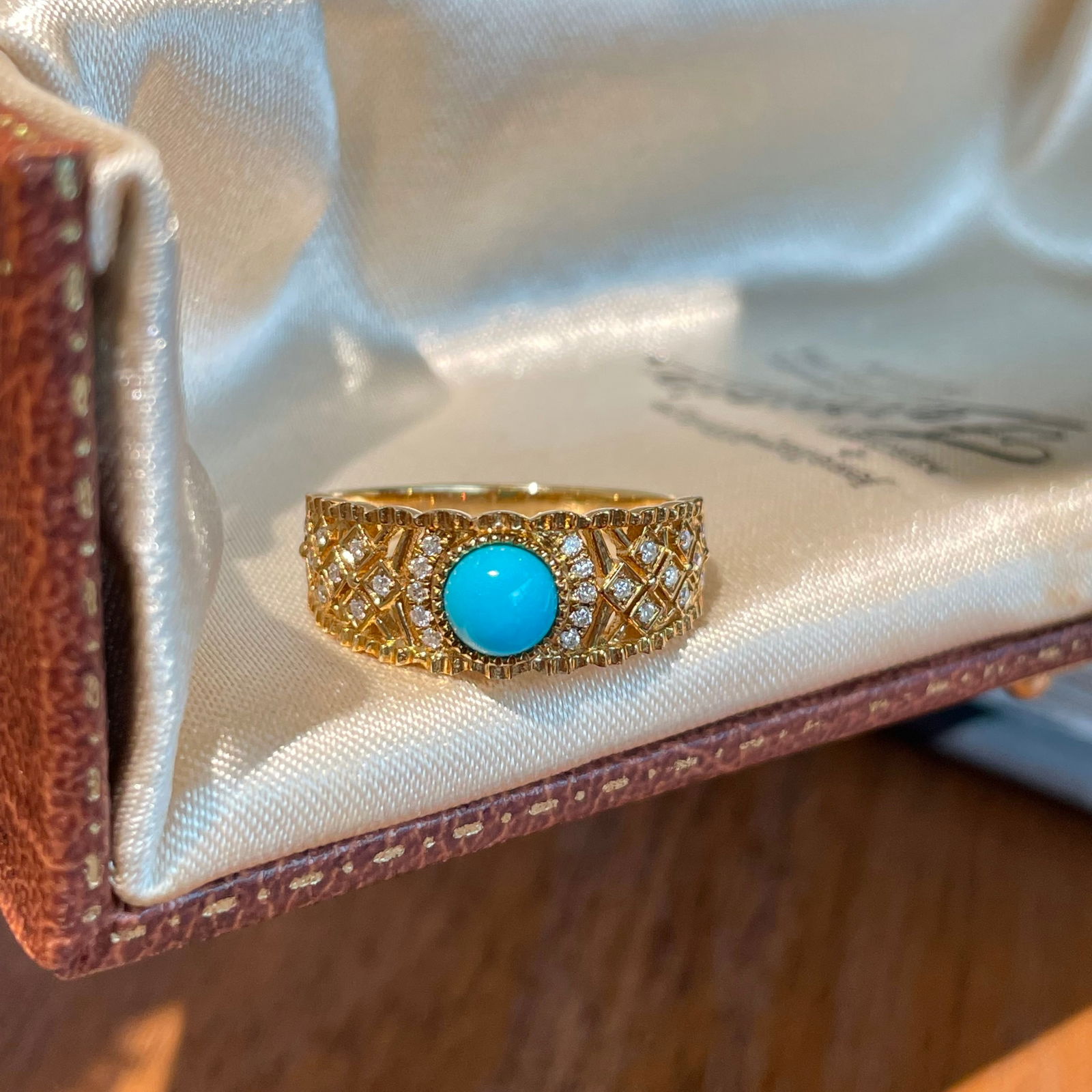 14k Gold 0.5 Ct Natural Blue Turquoise & Diamond Ring - 2