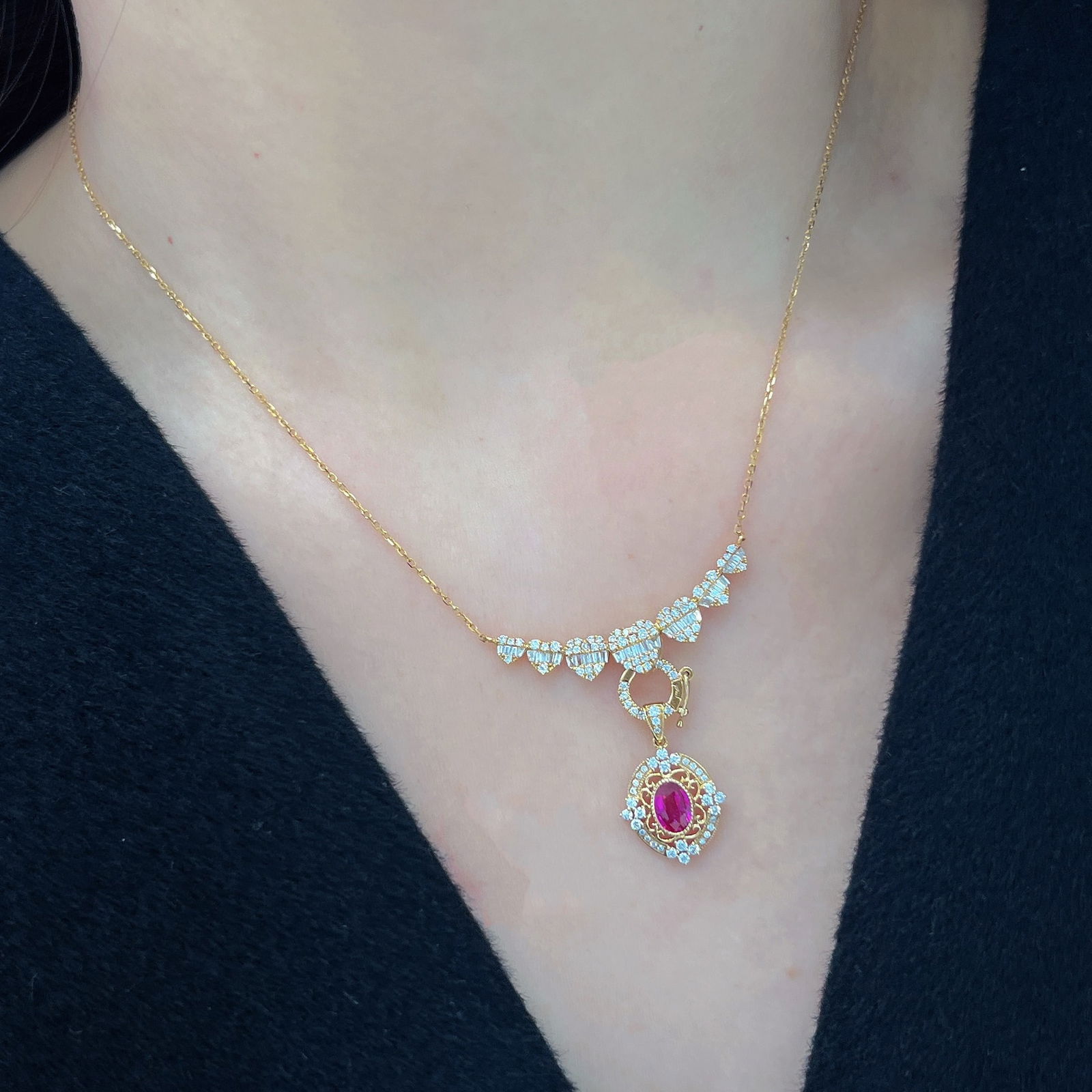 14k Gold 0.48 Ct Natural H Diamond Necklace - 5