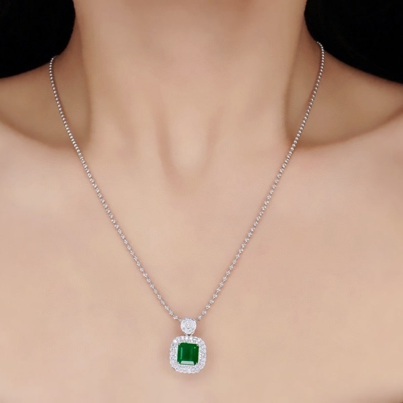 14k Gold 2.42 Ctw Vivid Green Natural Emerald & Diamond Pendant( Without Chain ) - 5