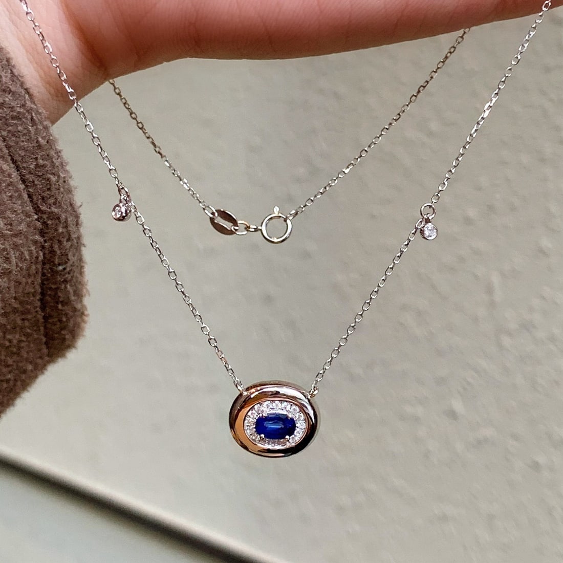 14k Gold 0.63 Ctw Natural Sapphire & Diamond Necklace - 4