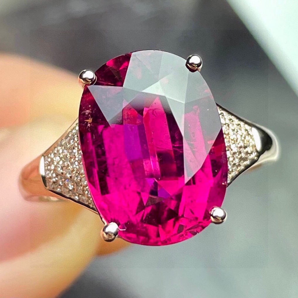 14k Gold 6.64 Ct Natural Tourmaline & Diamond Ring - 3