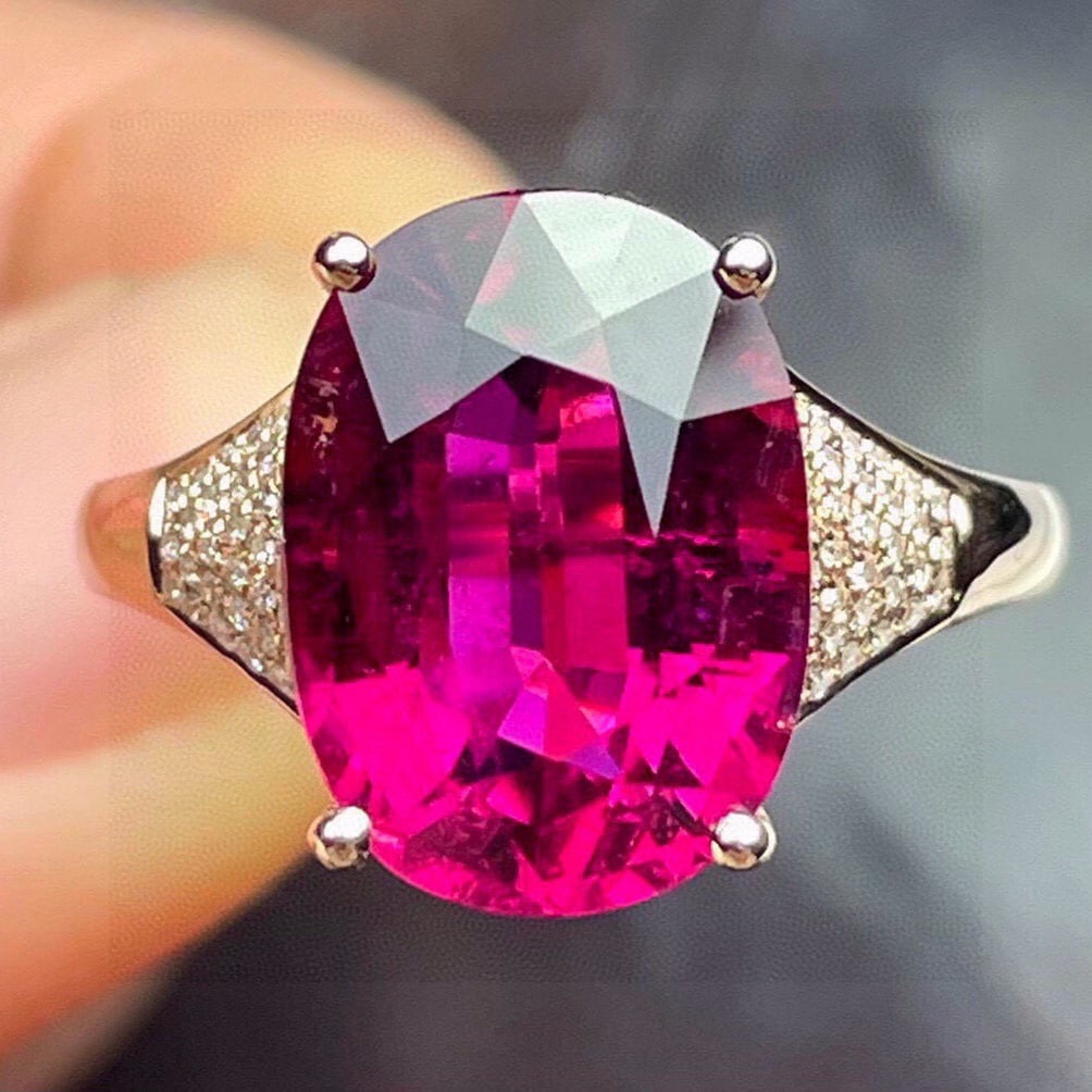 14k Gold 6.64 Ct Natural Tourmaline & Diamond Ring - 5