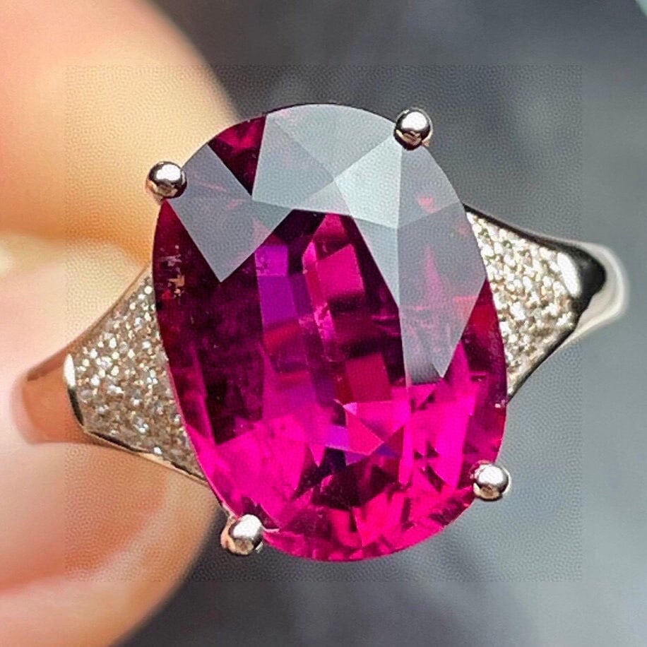 14k Gold 6.64 Ct Natural Tourmaline & Diamond Ring - 6