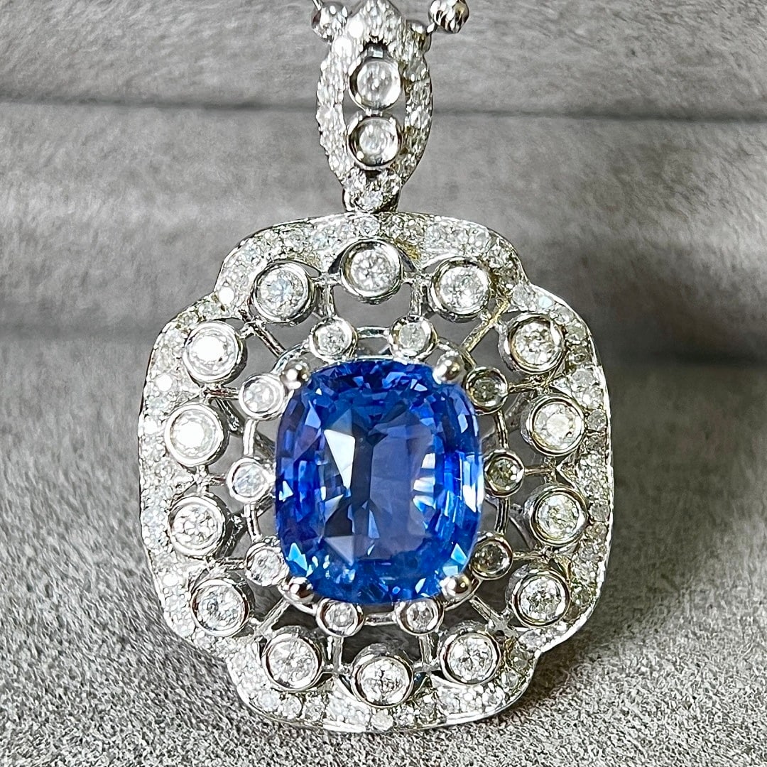 14k Gold 3.64 Ctw Natural Sapphire & Diamond Pendant( Without Chain ) - 4