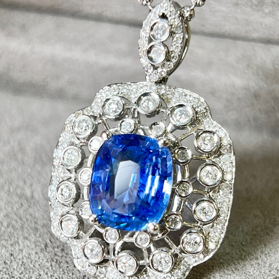 14k Gold 3.64 Ctw Natural Sapphire & Diamond Pendant( Without Chain ) - 5