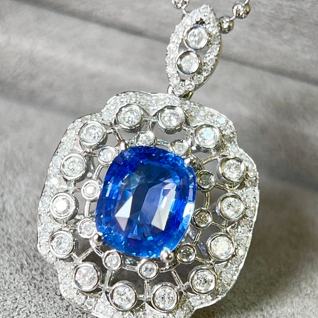 14k Gold 3.64 Ctw Natural Sapphire & Diamond Pendant( Without Chain ) - 6