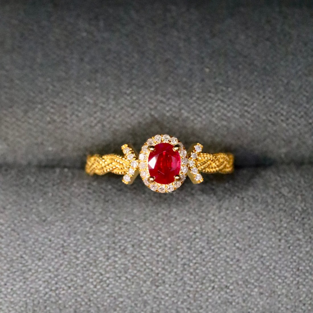 14k Gold 0.55 Ctw Natural Ruby & Diamond Ring: Ref:231110395 // gold content:14k gold // ring size:7. 25us // // main gemstone:ruby // shape:oval // carat weight:0. 45ct // color:red // treatment:natural // // adjacent gemstone 2 : diamond // shap