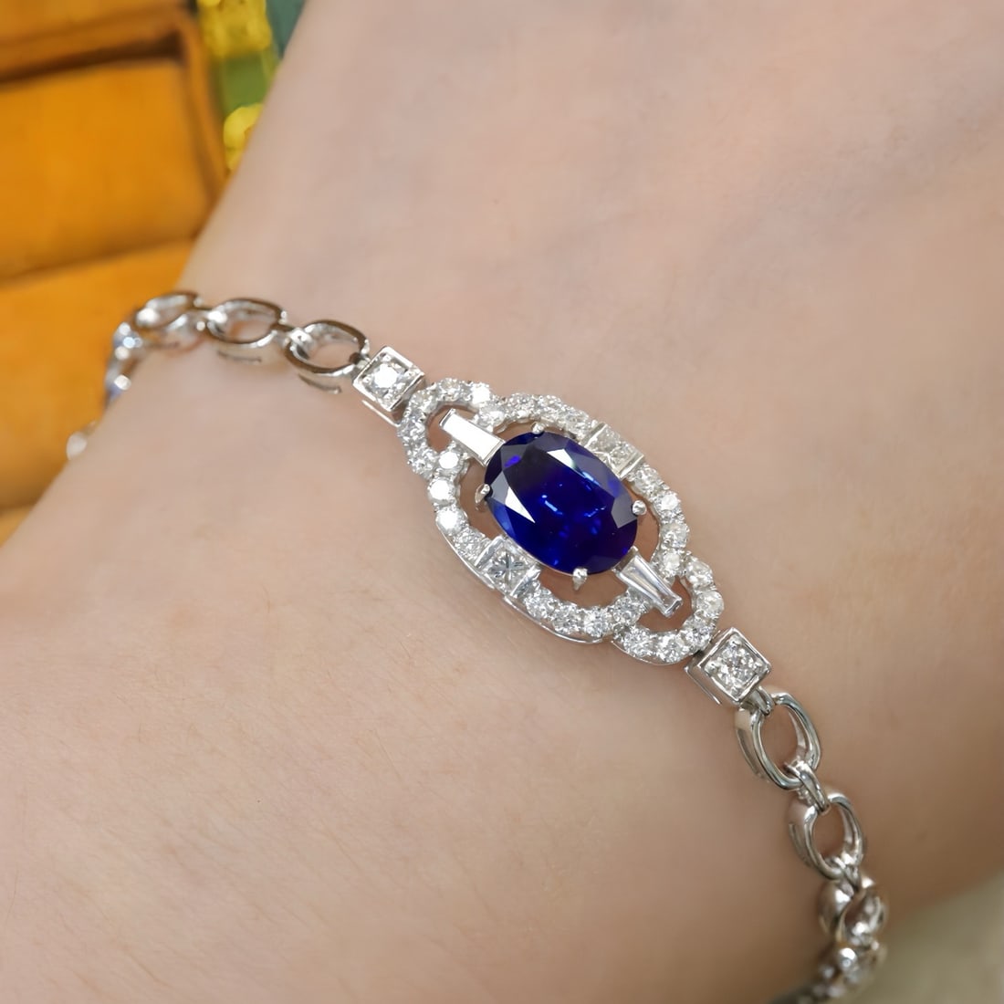 14k Gold 2.90 Ctw Natural Sapphire & Diamond Bracelet - 5