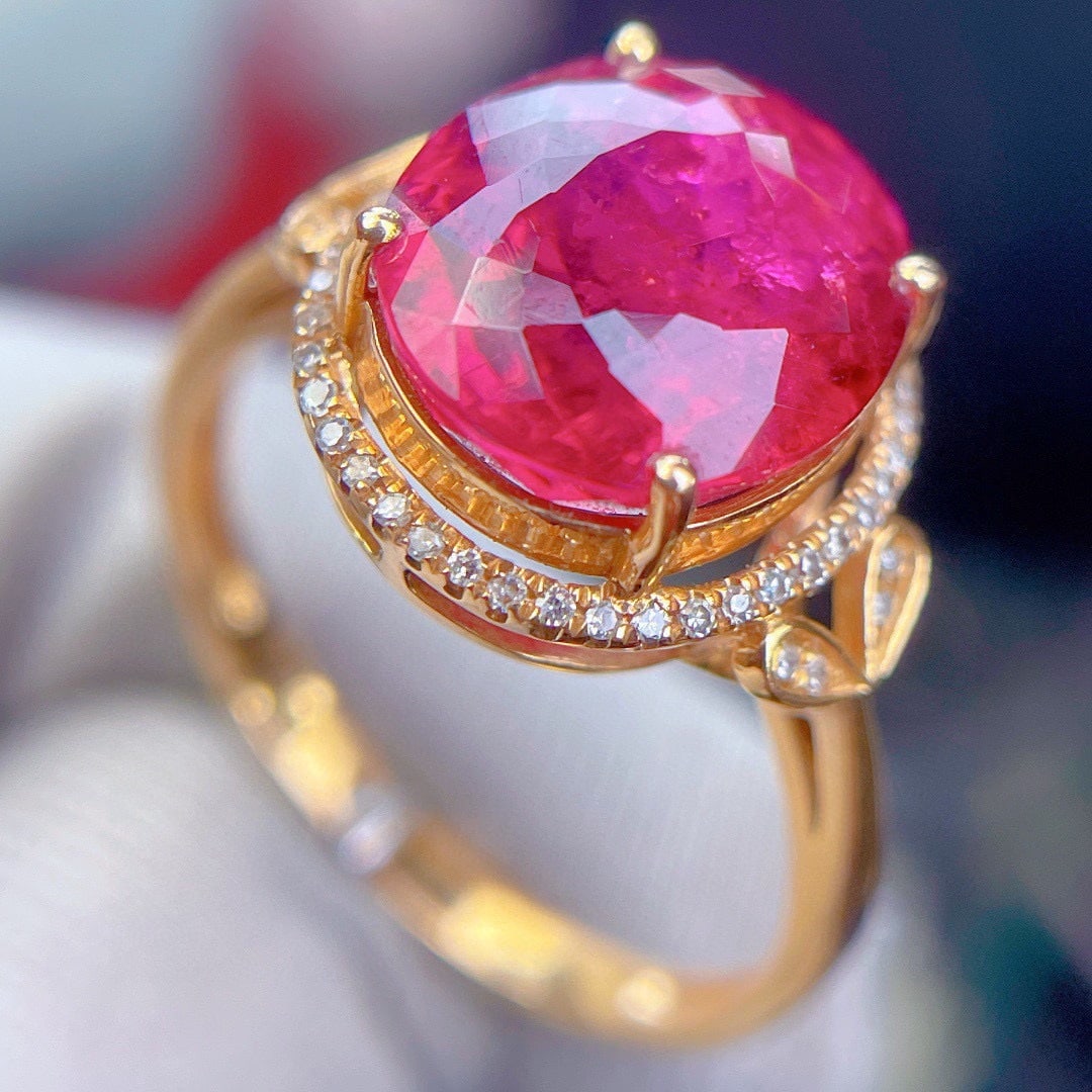 14k Gold 5.8 Ct Natural Tourmaline & Diamond Ring - 2