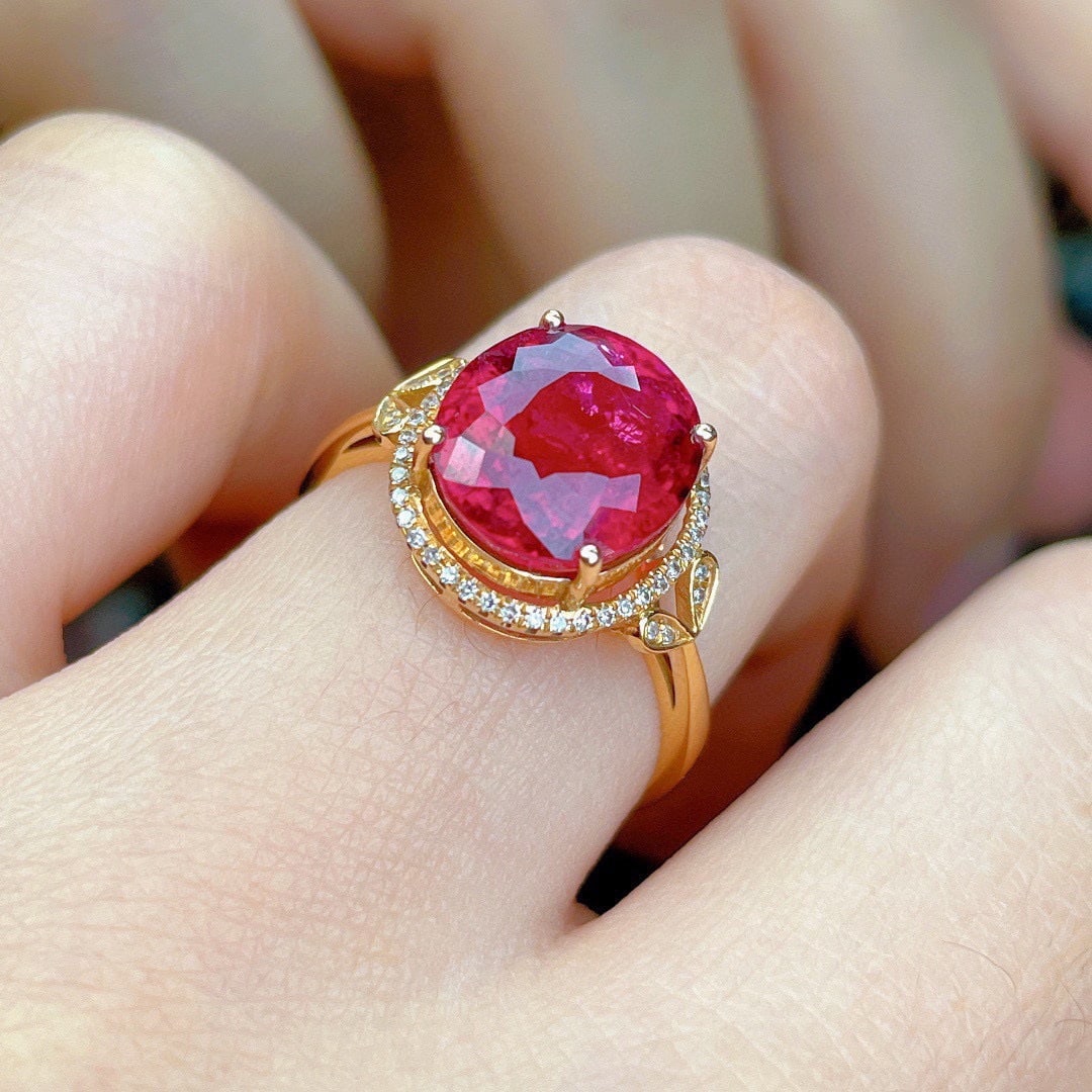 14k Gold 5.8 Ct Natural Tourmaline & Diamond Ring - 4