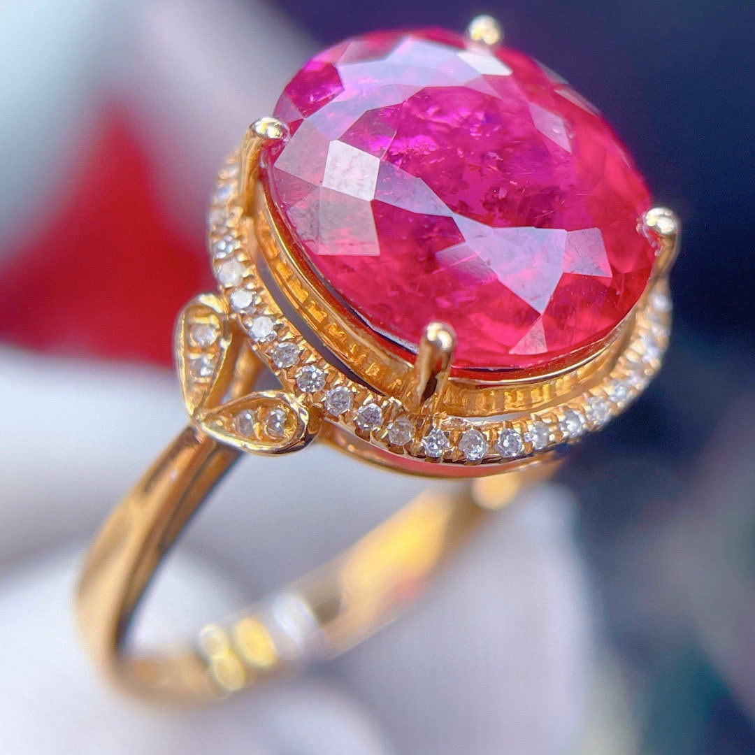 14k Gold 5.8 Ct Natural Tourmaline & Diamond Ring - 5