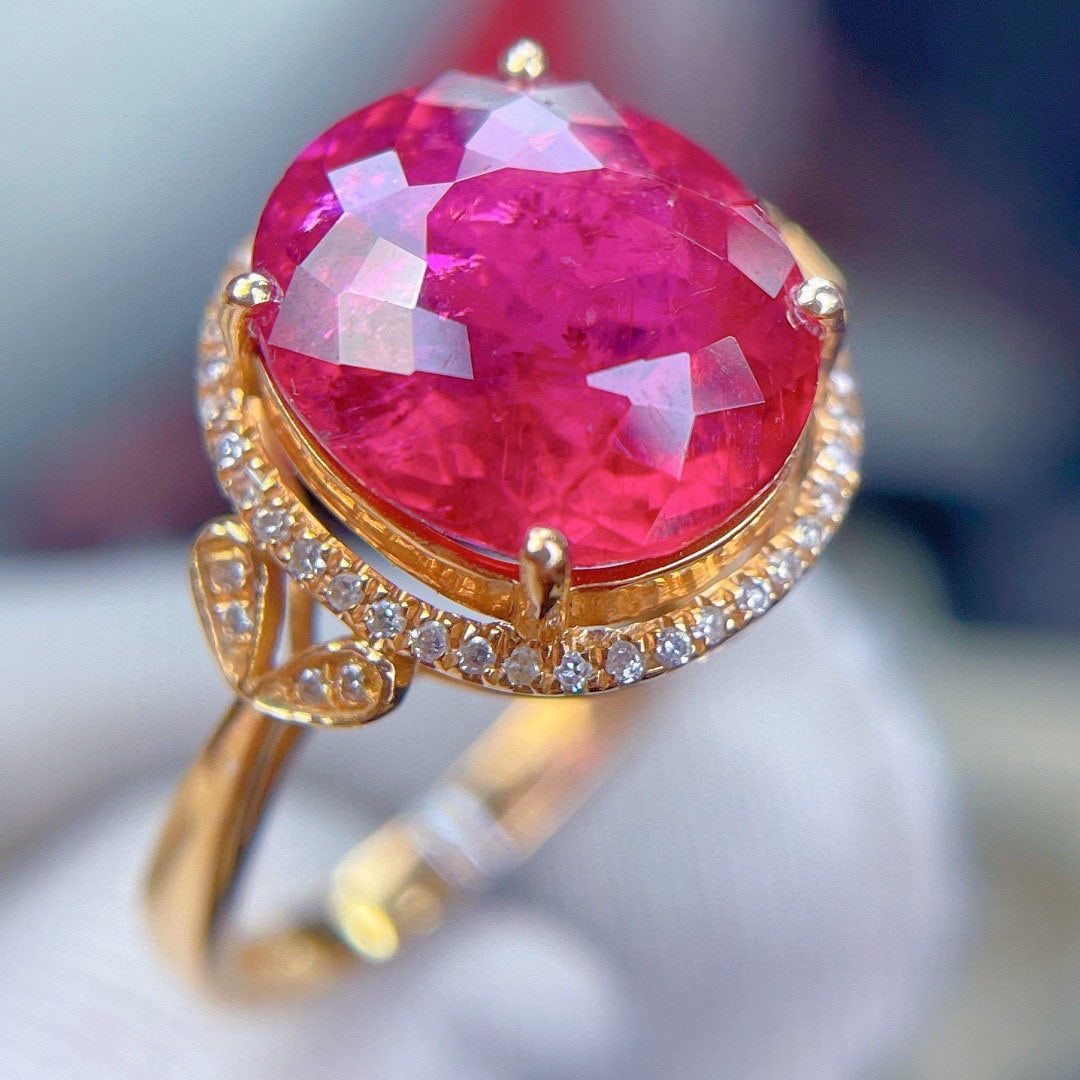 14k Gold 5.8 Ct Natural Tourmaline & Diamond Ring - 6