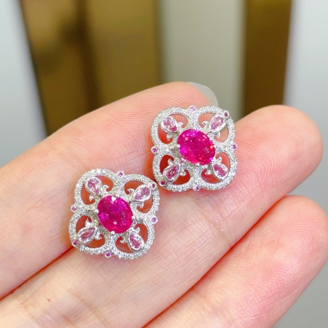 14k Gold 1.2 Ct Natural Tourmaline & Diamond Earrings - 2