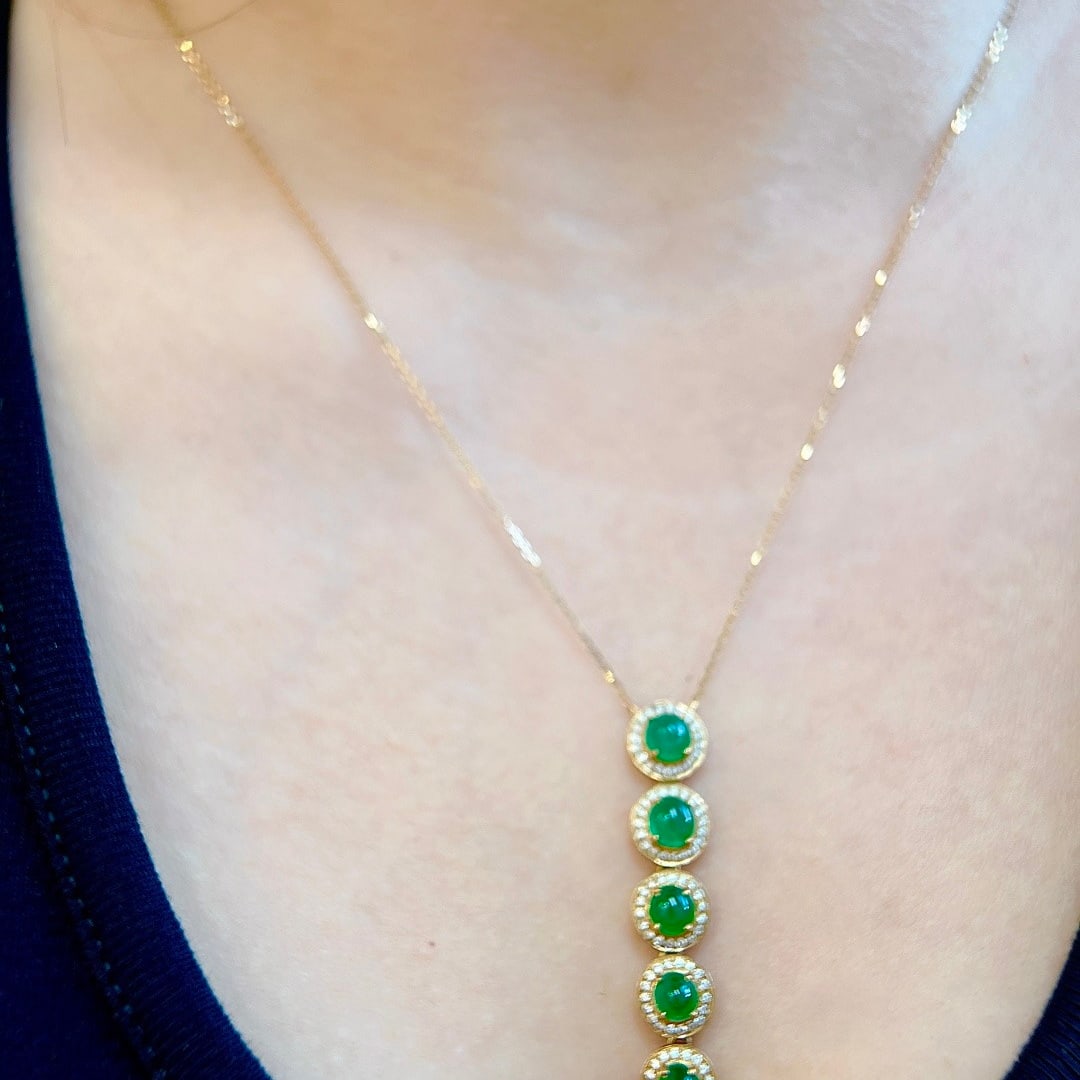 14k Gold 3.10 Ctw Vivid Green Natural Emerald & Diamond Necklace - 8