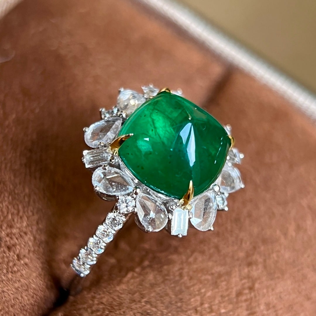 14k Gold 5.45 Ctw Vivid Green Natural Emerald & Diamond Ring - 5