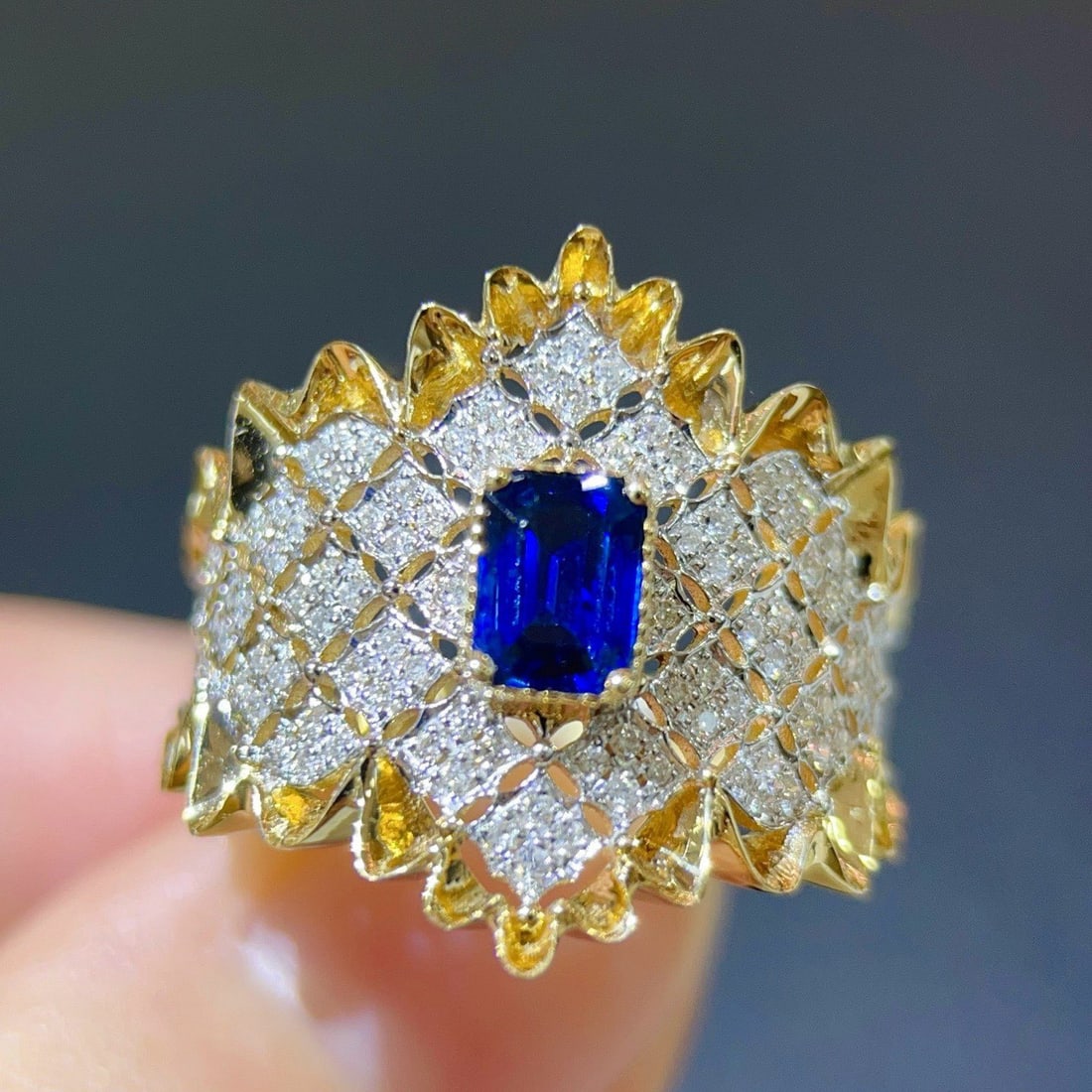 14k Gold 0.90 Ctw Natural Sapphire & Diamond Ring - 5