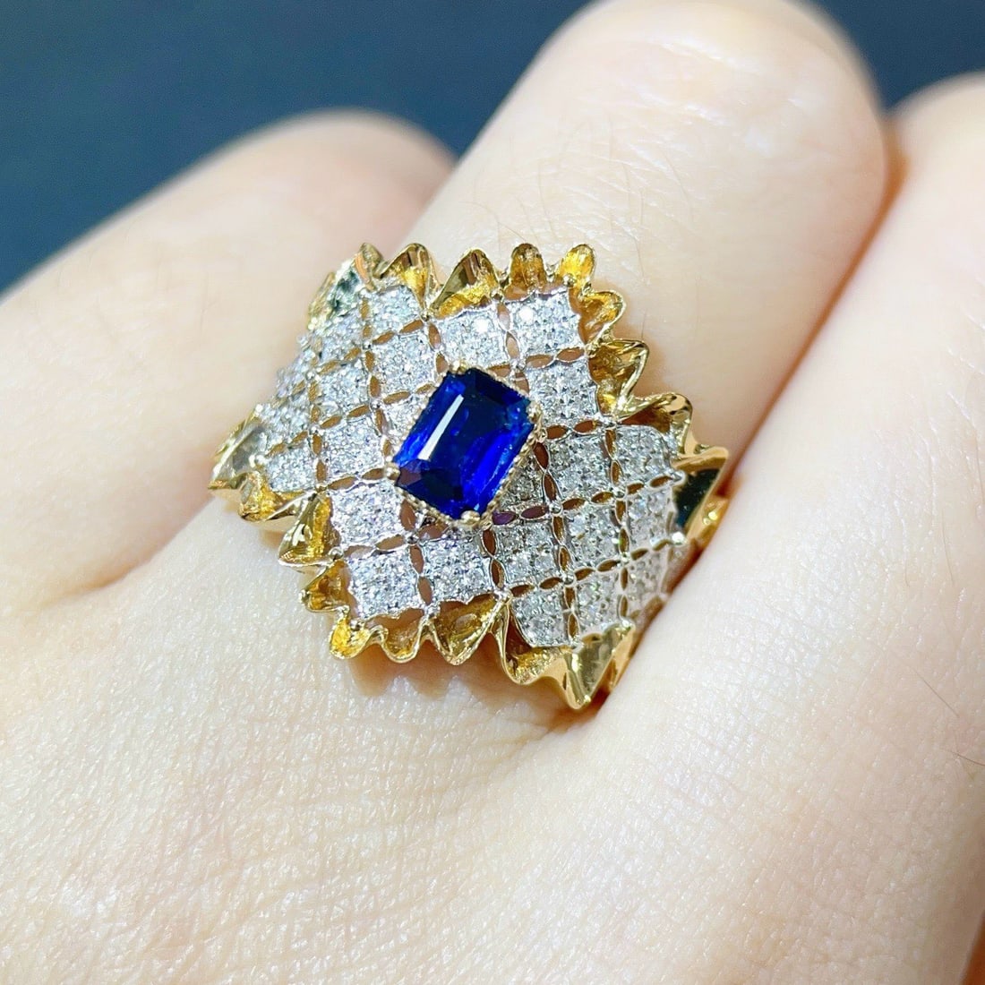 14k Gold 0.90 Ctw Natural Sapphire & Diamond Ring - 6