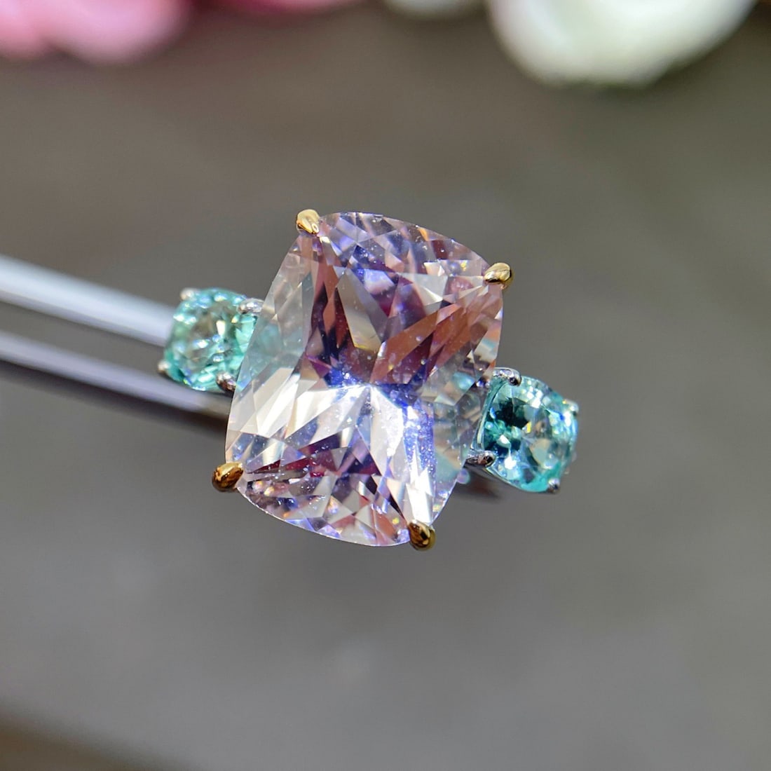 14k Gold 9.27 Ctw Natural Morganite & Beryl Ring - 3