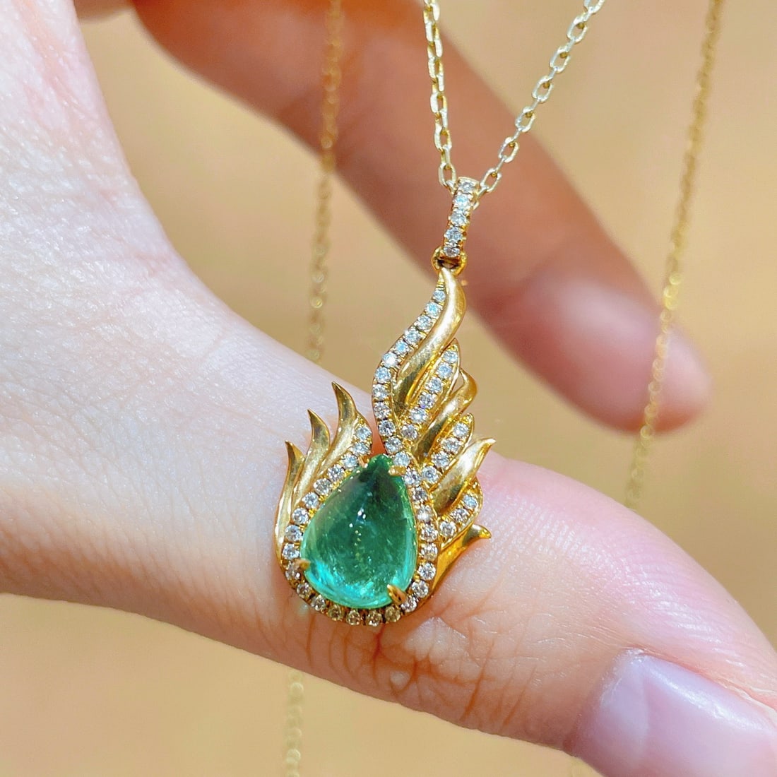 14k Gold 2.23 Ctw Natural Emerald & Diamond Pendant( Without Chain ) - 3