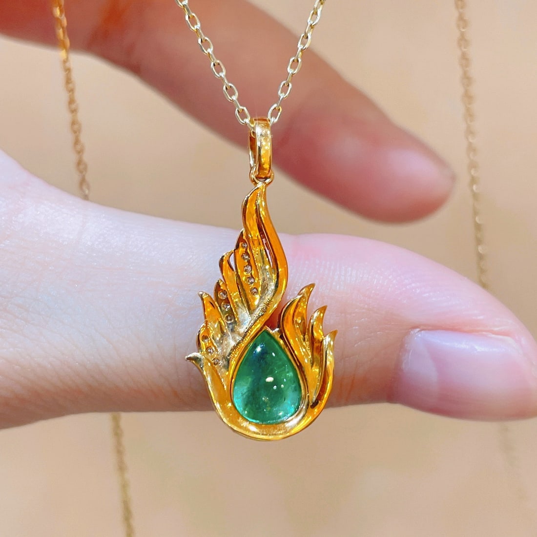 14k Gold 2.23 Ctw Natural Emerald & Diamond Pendant( Without Chain ) - 5