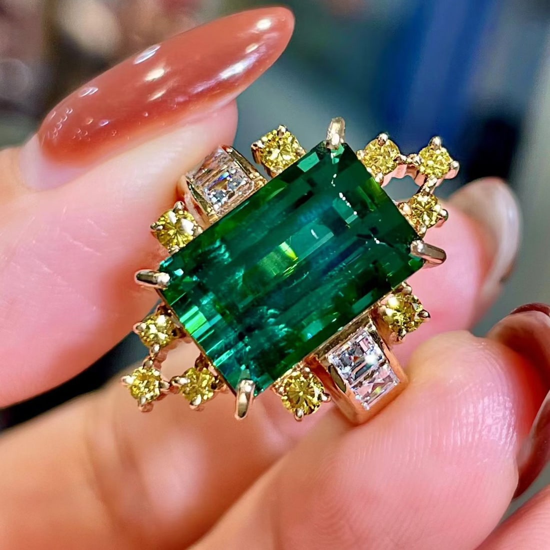 14k Gold 10.06 Ctw Natural Tourmaline & Diamond Ring - 2