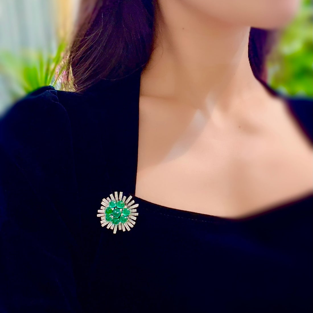 14k Gold 8.75 Ctw Natural Emerald & Diamond Brooch - 5