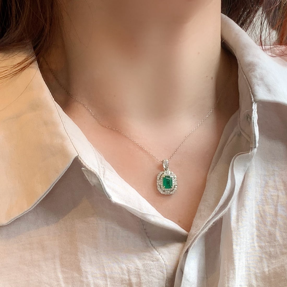 14k Gold 1.41 Ctw Vivid Green Natural Emerald & Diamond Pendant( Without Chain ) - 5