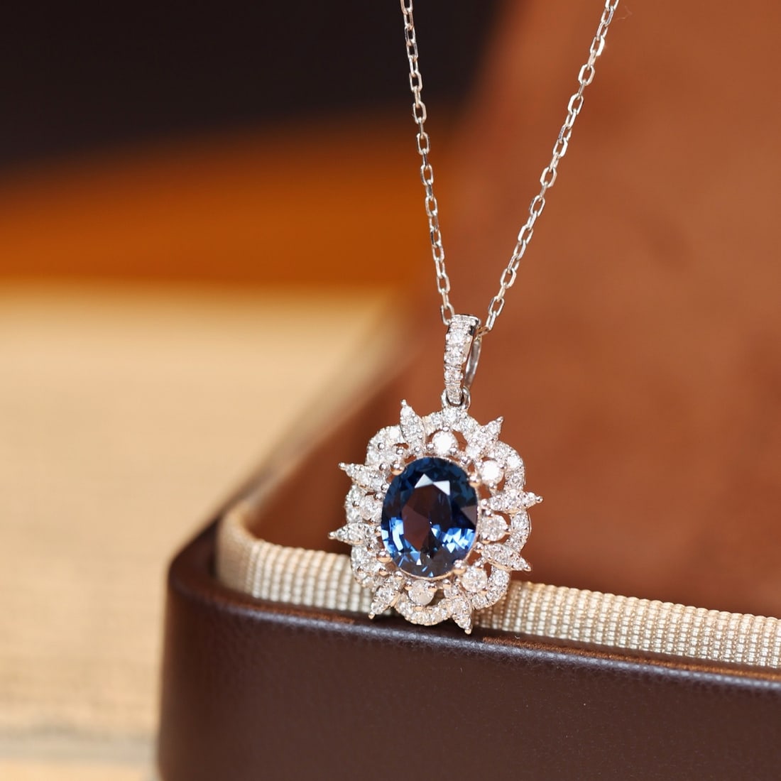 14k Gold 1.97 Ctw Natural Sapphire & Diamond Pendant( Without Chain ): Ref:231110443 // gold content:14k gold // main gemstone:sapphire // shape:oval // carat weight:1. 57ct // color:blue // treatment:natural // // adjacent gemstone 2 : diamond // shape:round // carat