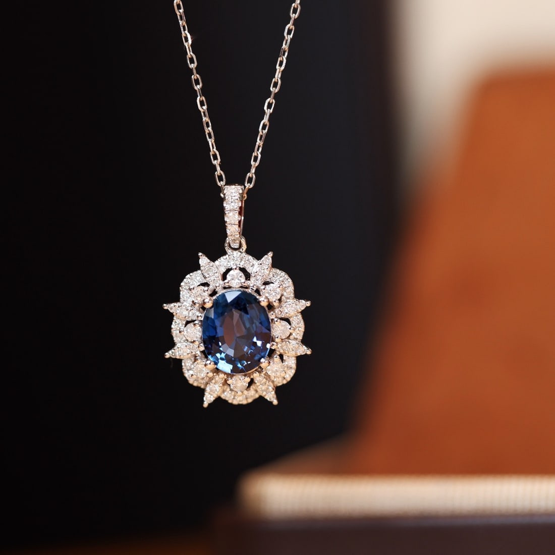 14k Gold 1.97 Ctw Natural Sapphire & Diamond Pendant( Without Chain ) - 2