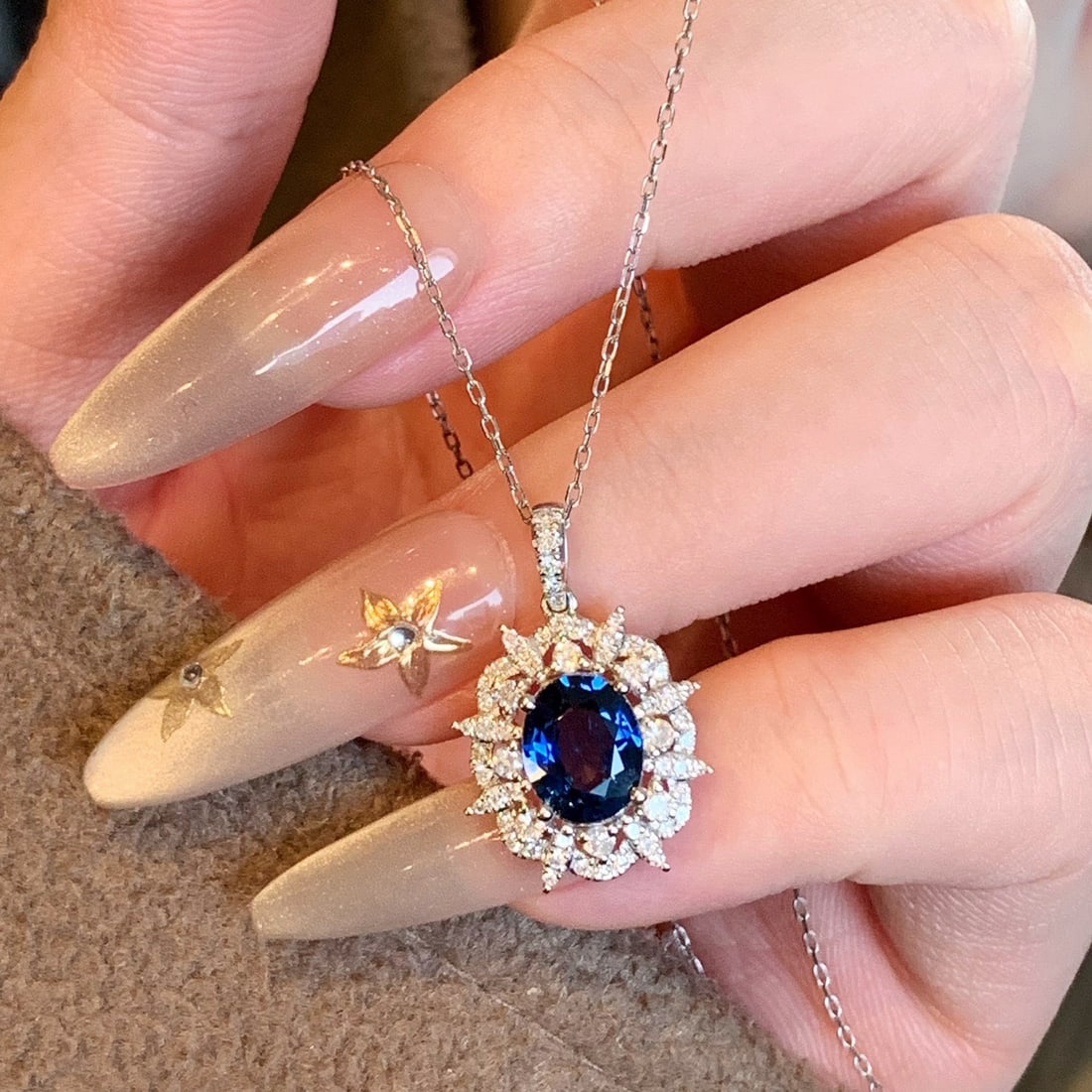 14k Gold 1.97 Ctw Natural Sapphire & Diamond Pendant( Without Chain ) - 5