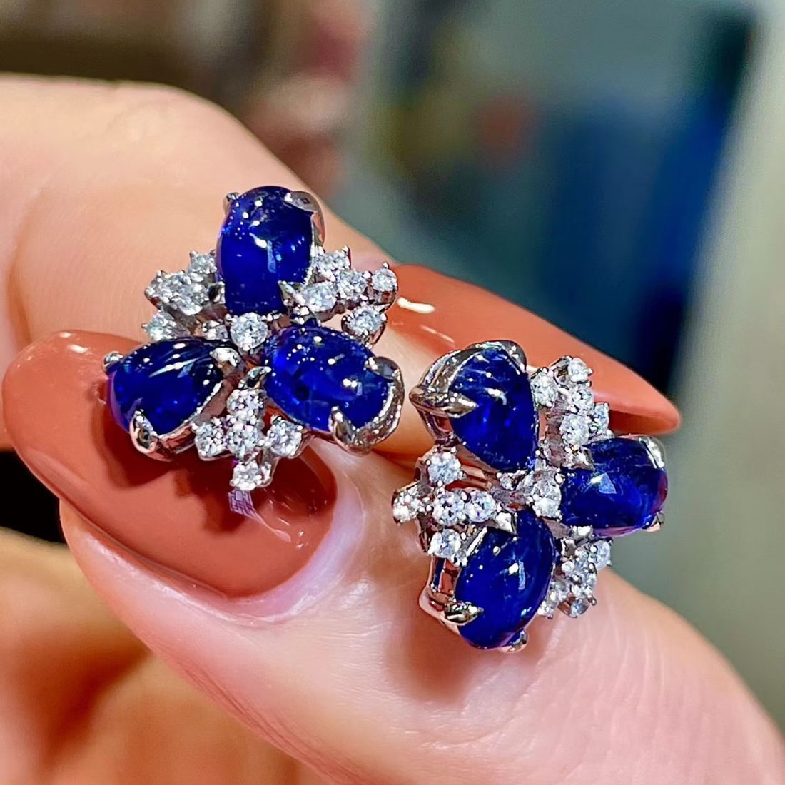 14k Gold 3.55 Ctw Natural Sapphire & Diamond Earrings - 3