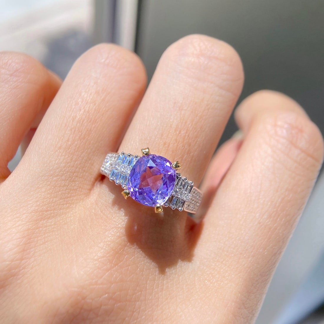 Express Shipping 18k Gold 4.17 Ctw Natural Sapphire & Diamond Ring - 4