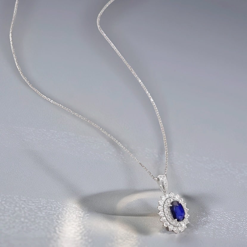 Express Shipping 18k Gold 1.15 Ctw Natural Sapphire & Diamond Necklace - 2