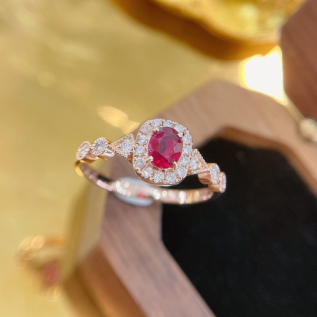 Express Shipping 18k Gold 0.51 Ctw Natural Ruby & Diamond Ring - 3