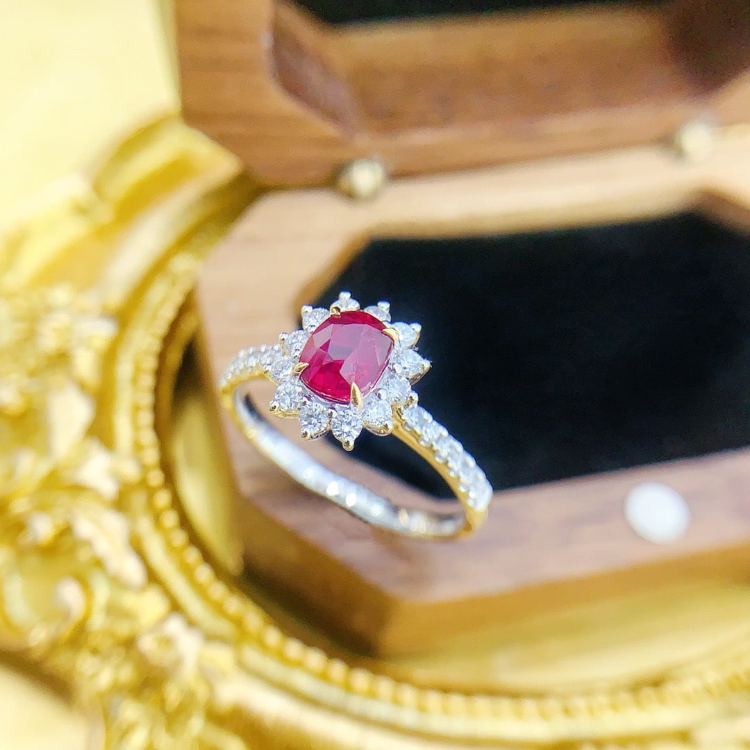 Express Shipping 18k Gold 1.36 Ctw Natural Ruby & Diamond Ring - 3