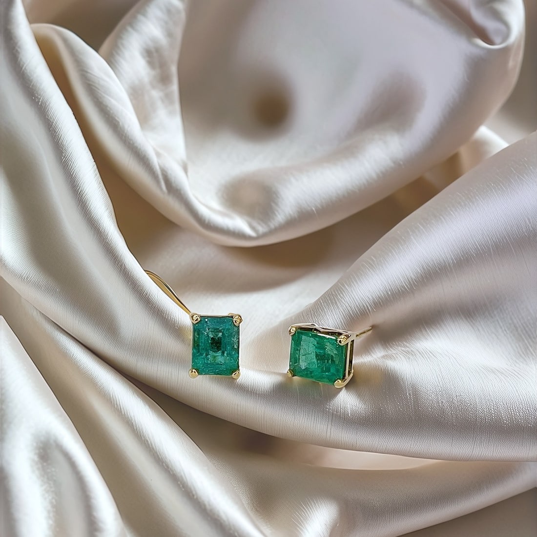 Express Shipping 18k Gold 0.36 Ct Natural Emerald Earrings: Ref:25060 // gold content:18k gold // main gemstone:emerald // shape:octagonal // carat weight:0. 36ct // color:green // treatment:natural // Condition: NewHigh Estimate: 2600Low Estimate: 1800