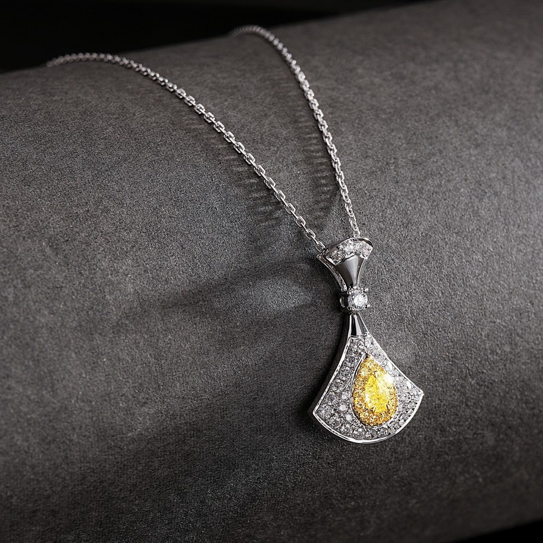 Express Shipping 18k Gold 0.43 Ctw Natural Yellow Diamond & Diamond Necklace - 3